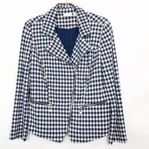 Chico's navy white gingham plaid zip jacket like new size 1 small 22G